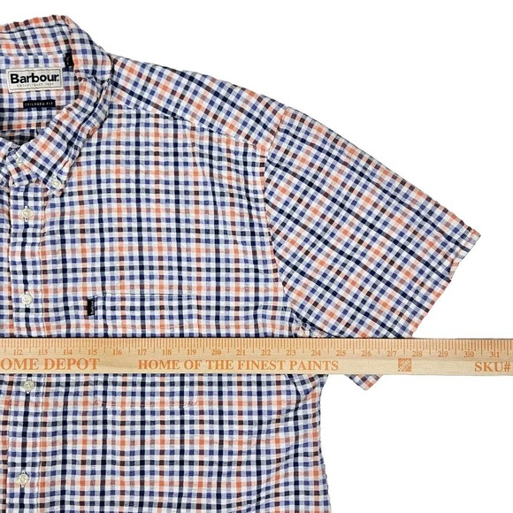 Barbour (Mens XL) Checked Seersucker Tailored Fit Short Sleeve Button Up Shirt - Picture 6 of 7